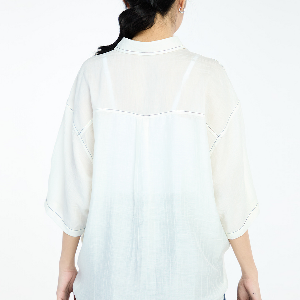 เสื้อเชิ้ตแขนสั้นทรงโอเวอร์ไซซ์ มินิมอล มีกระเป๋าหน้า ใส่สบายสไตล์ Casual