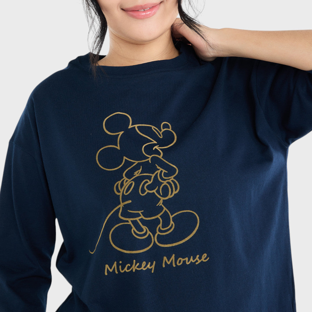 เสื้อยืดแขนยาว Mickey Mouse ลายเส้นมินิมอล (Size M-LL)