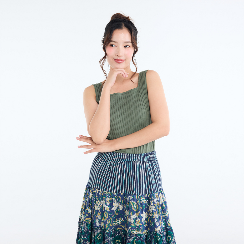 PATCHWORK FLORAL TIERED SKIRT – FLOWY EVERYDAY SKIRT WITH MIXED PRINT CHARM