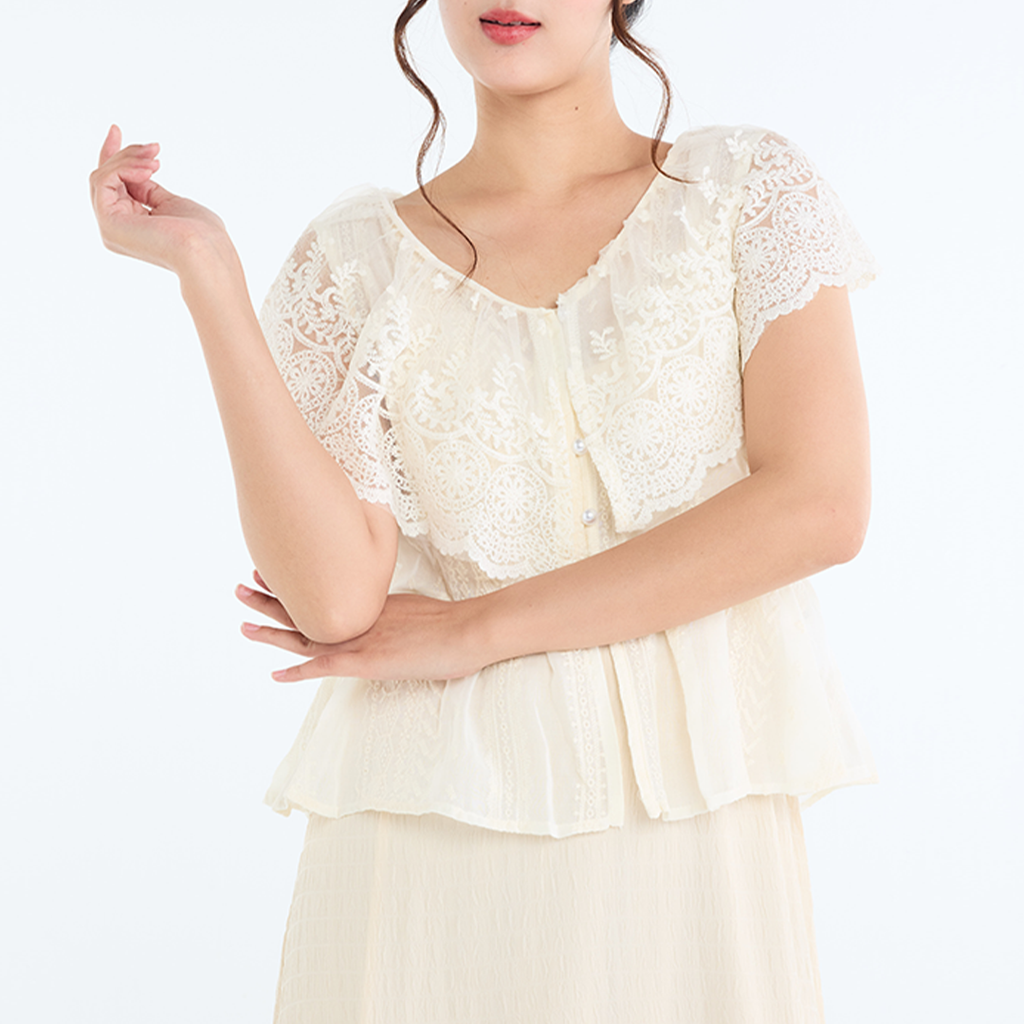 เสื้อเบลาส์ลูกไม้ผู้หญิง Lace Blouse สไตล์วินเทจ เสื้อแฟชั่นหวานหรู