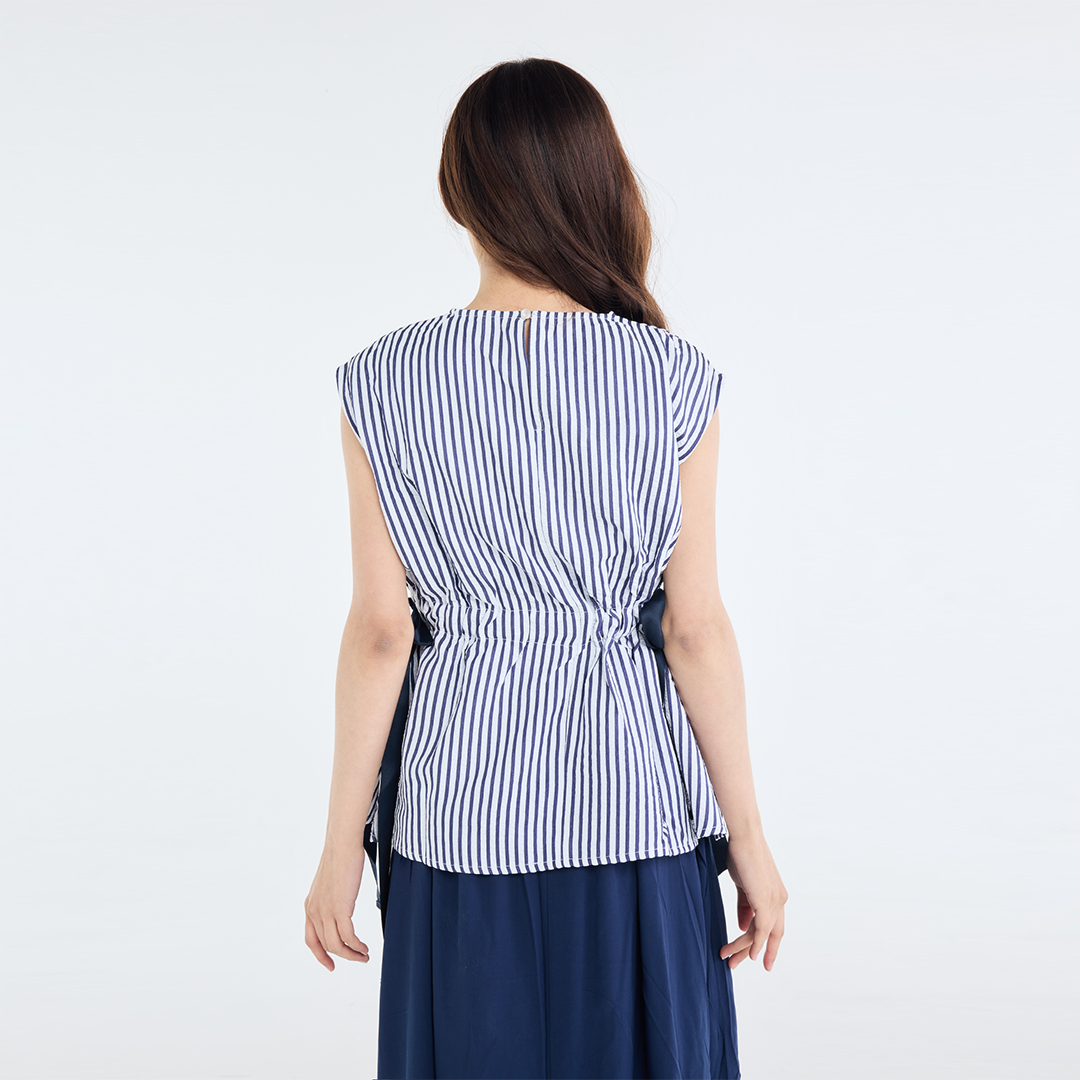 Sleeveless Stripe Top with Side Ribbons, “Simple with a Twist”