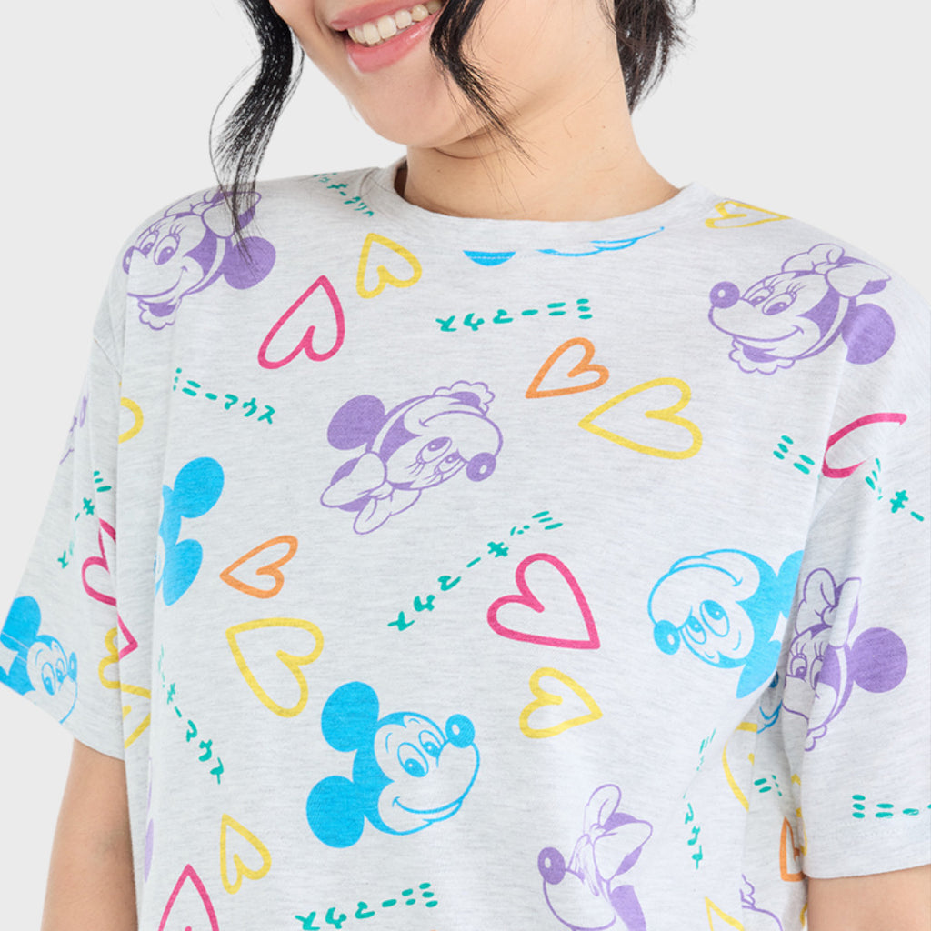 เสื้อยืดมิกกี้ & มินนี่ ลายสีพาสเทล รุ่นความสุขกระโดดเต้น (Size S-LL)