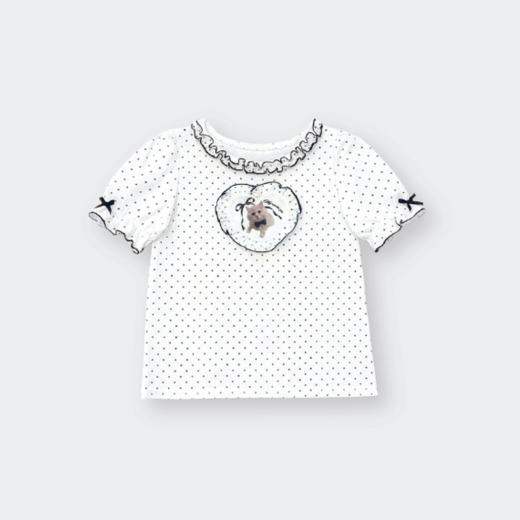 Majoretty x Airi  - เสื้อยืดลายจุดน้องแมว แต่งระบายโบว์ลุคหวาน
