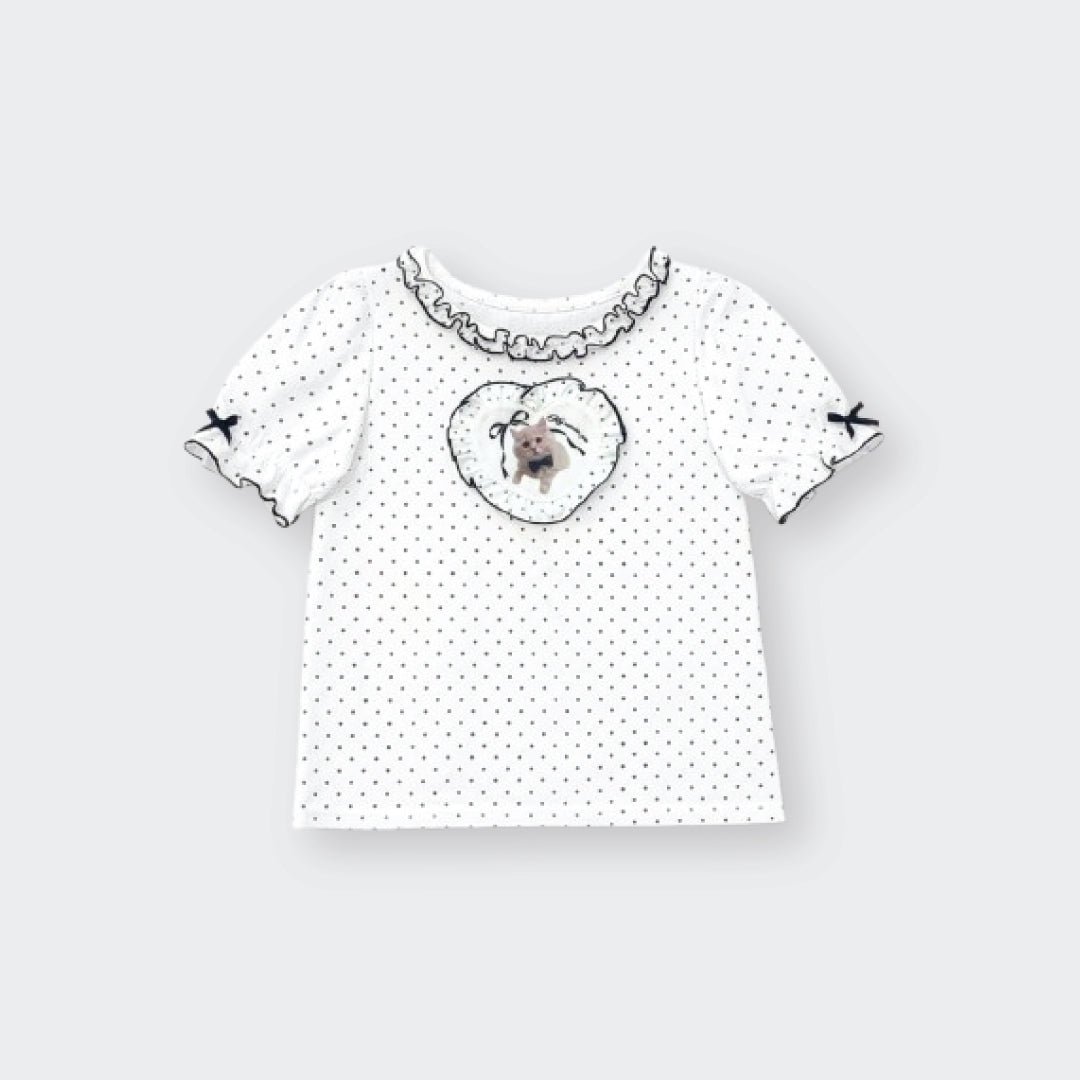 Majoretty x Airi  - เสื้อยืดลายจุดน้องแมว แต่งระบายโบว์ลุคหวาน