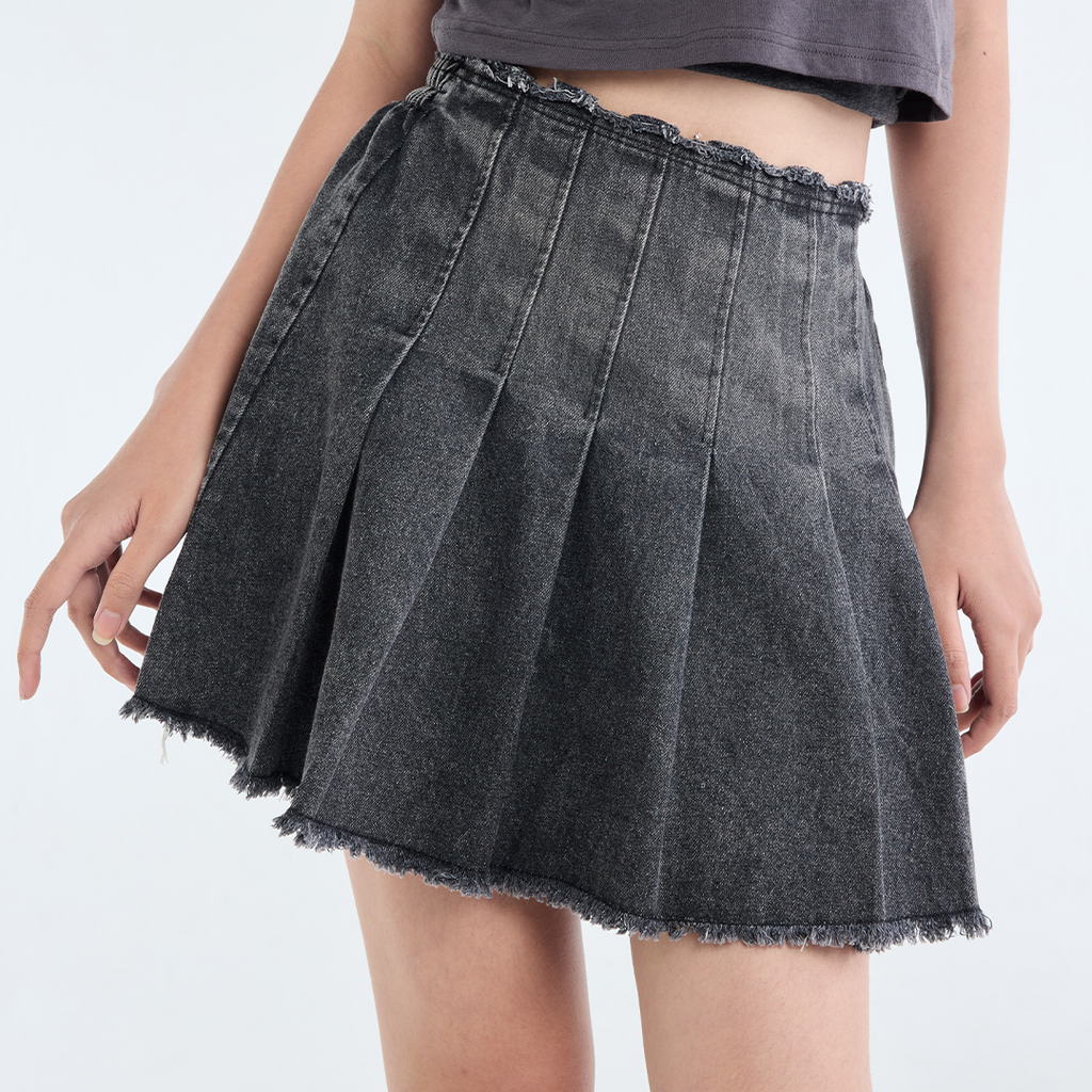 Flared Pleated Denim Mini Skirt – Instant Charm