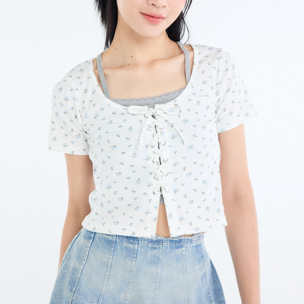 เสื้อผูกโบว์ การ์เดนเฟรช ลายดอกฟีลสดใสเกินต้าน