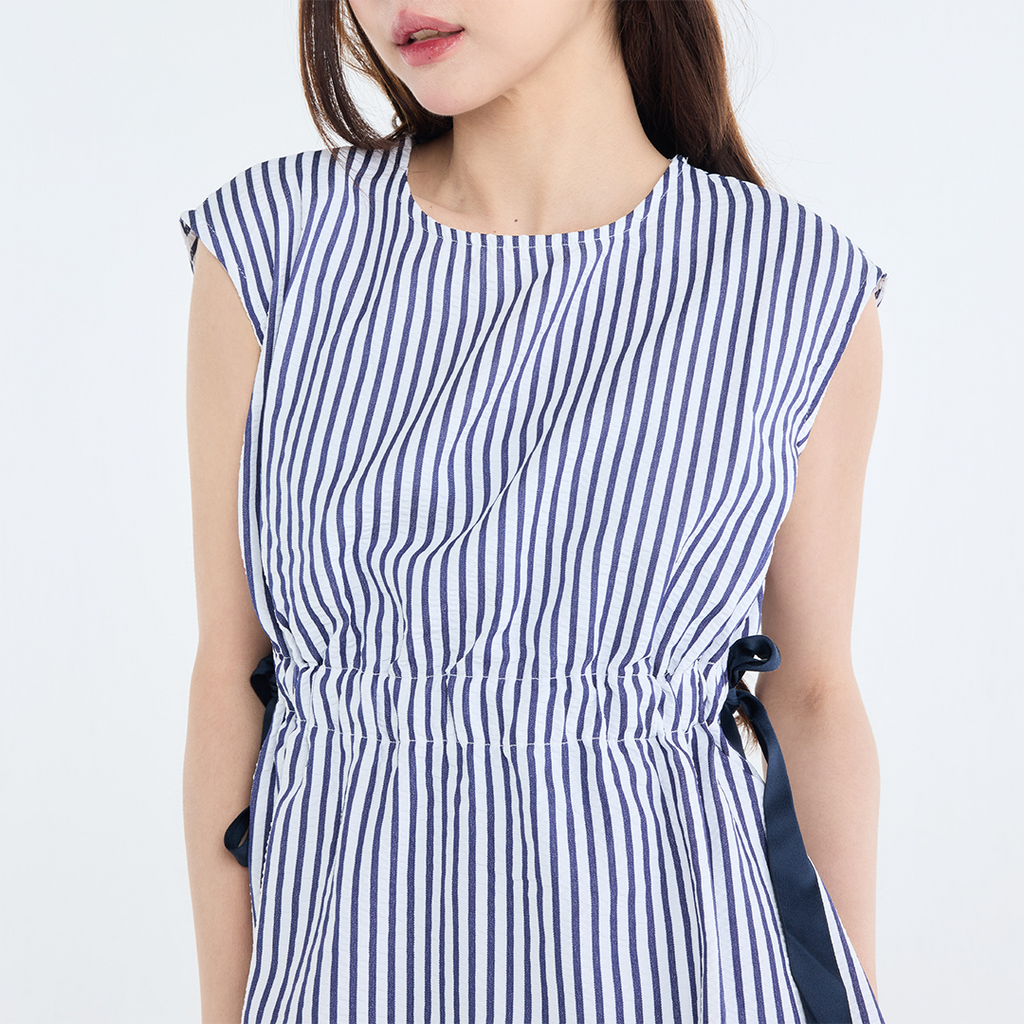 Sleeveless Stripe Top with Side Ribbons, “Simple with a Twist”