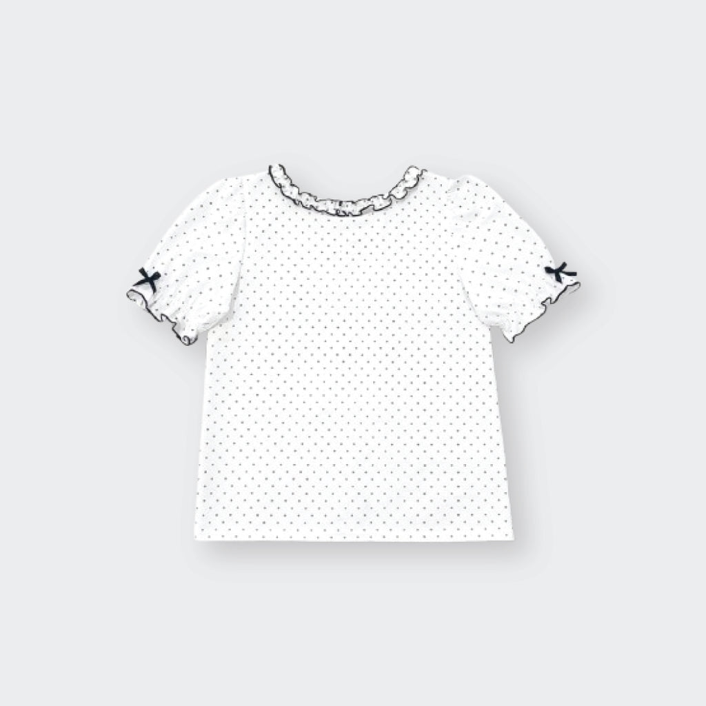 Majoretty x Airi  - เสื้อยืดลายจุดน้องแมว แต่งระบายโบว์ลุคหวาน