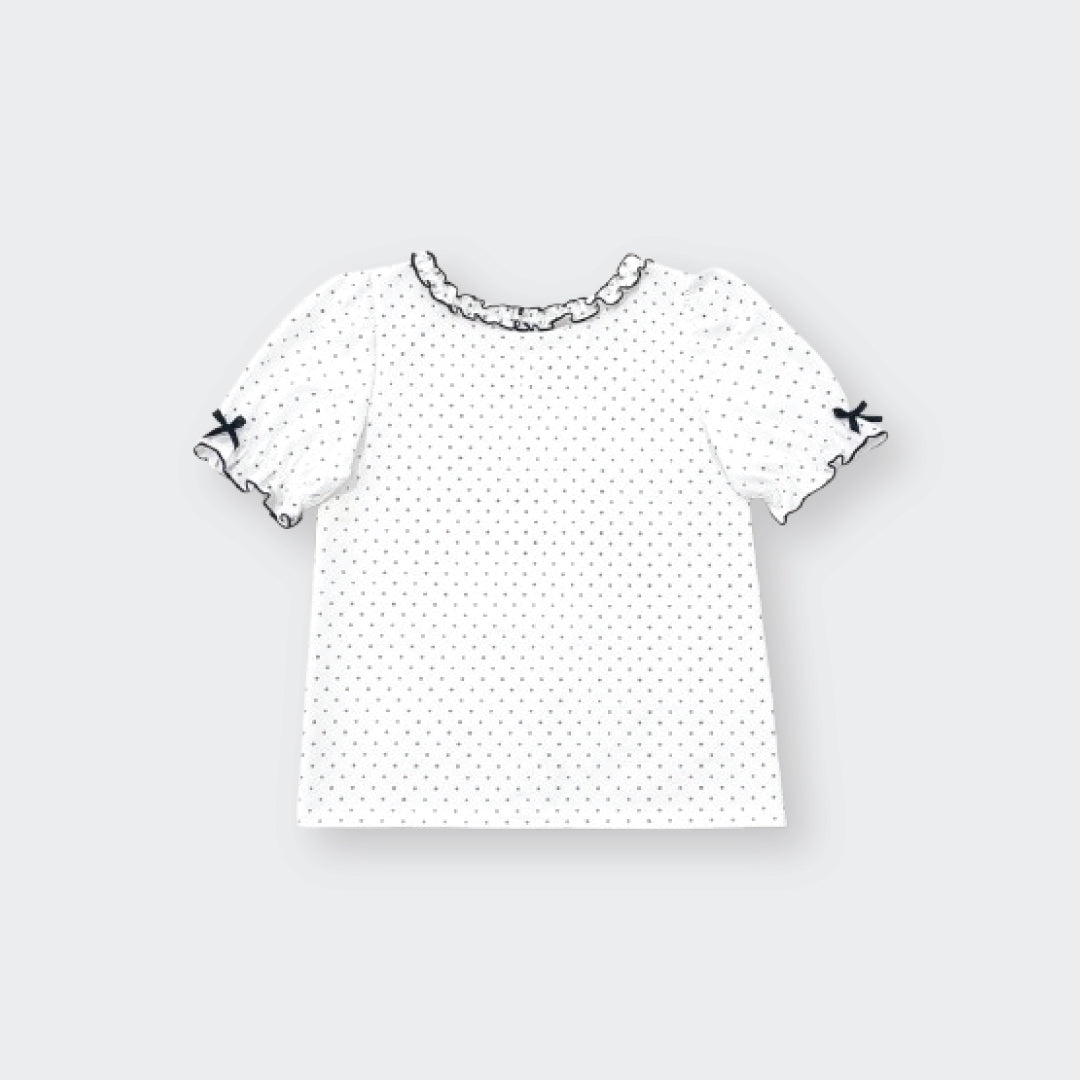 Majoretty x Airi  - เสื้อยืดลายจุดน้องแมว แต่งระบายโบว์ลุคหวาน