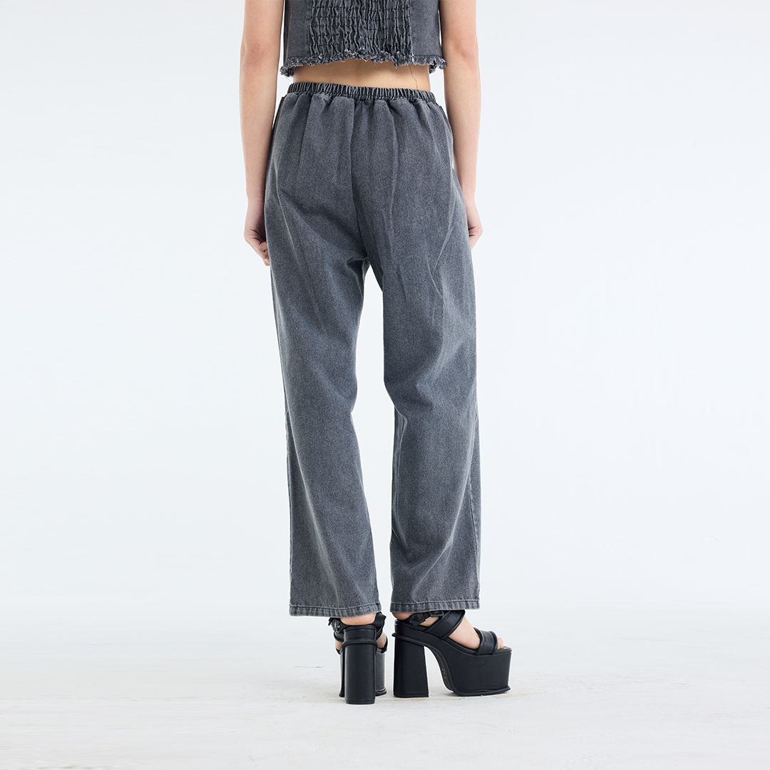 RAW-EDGE DENIM CROP TOP & RELAXED PANTS SET