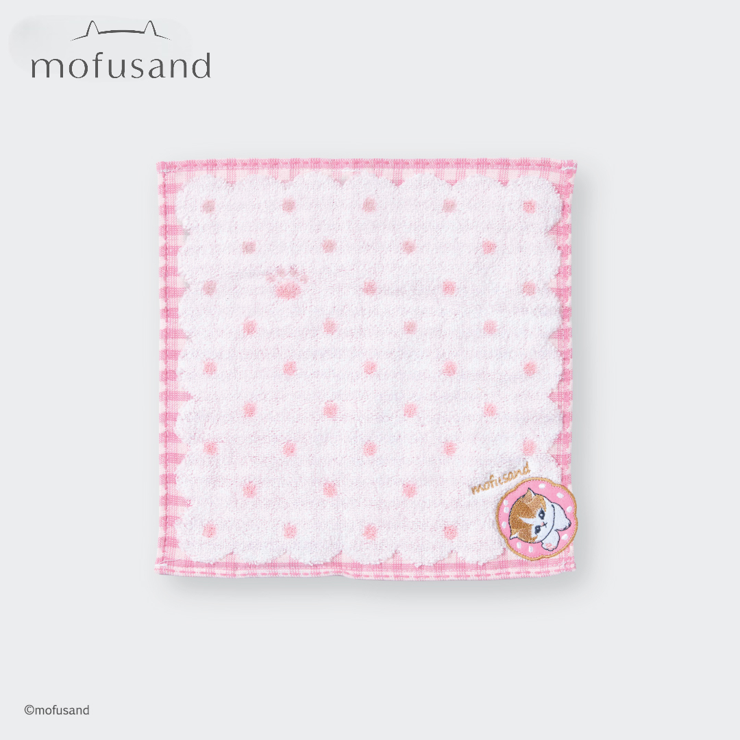 Mofusand Cat & Pink Dot Plush Hand towel – Medium Peach, Cute & Soft
