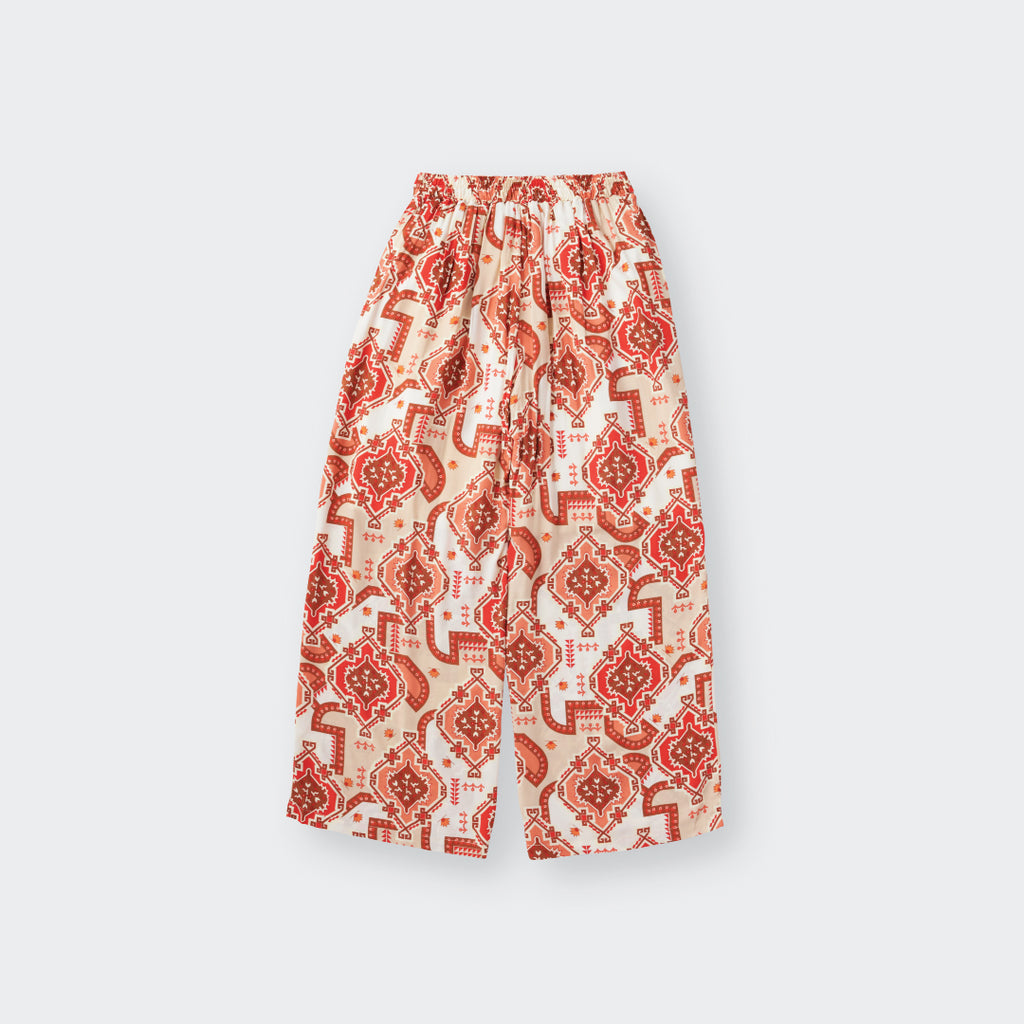 กางเกงขายาวลายโบฮีเมียน เอวสม็อค ทรงขากว้าง ใส่สบาย สายชิลต้องมี