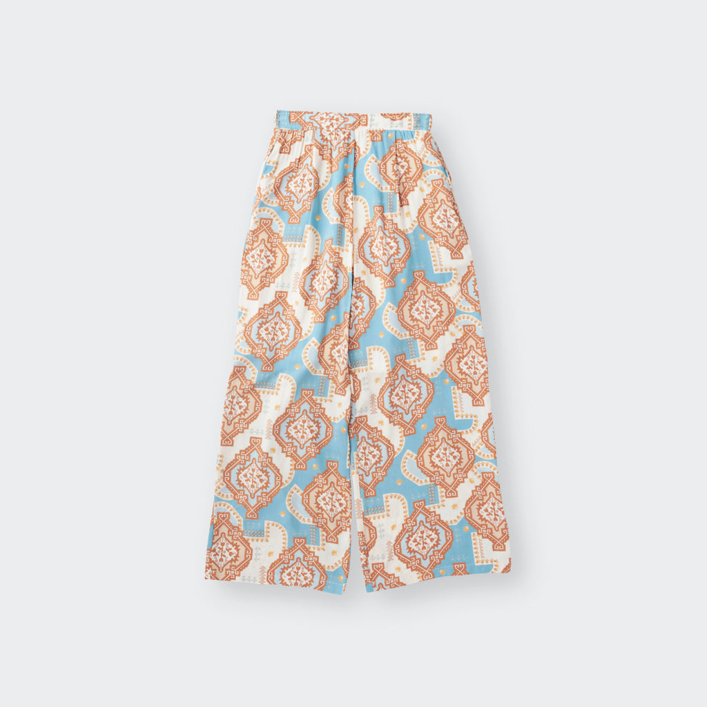 กางเกงขายาวลายโบฮีเมียน เอวสม็อค ทรงขากว้าง ใส่สบาย สายชิลต้องมี