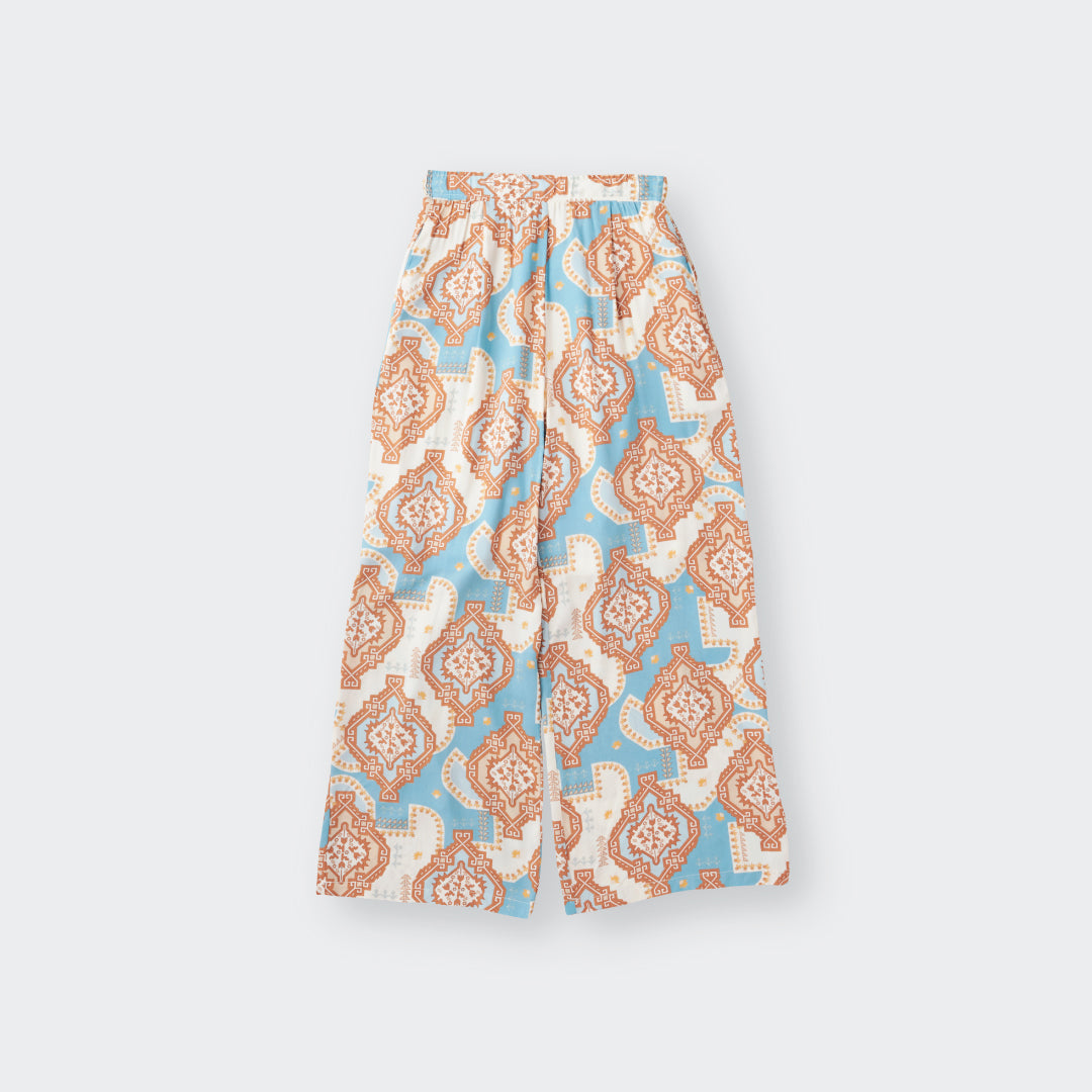 กางเกงขายาวลายโบฮีเมียน เอวสม็อค ทรงขากว้าง ใส่สบาย สายชิลต้องมี