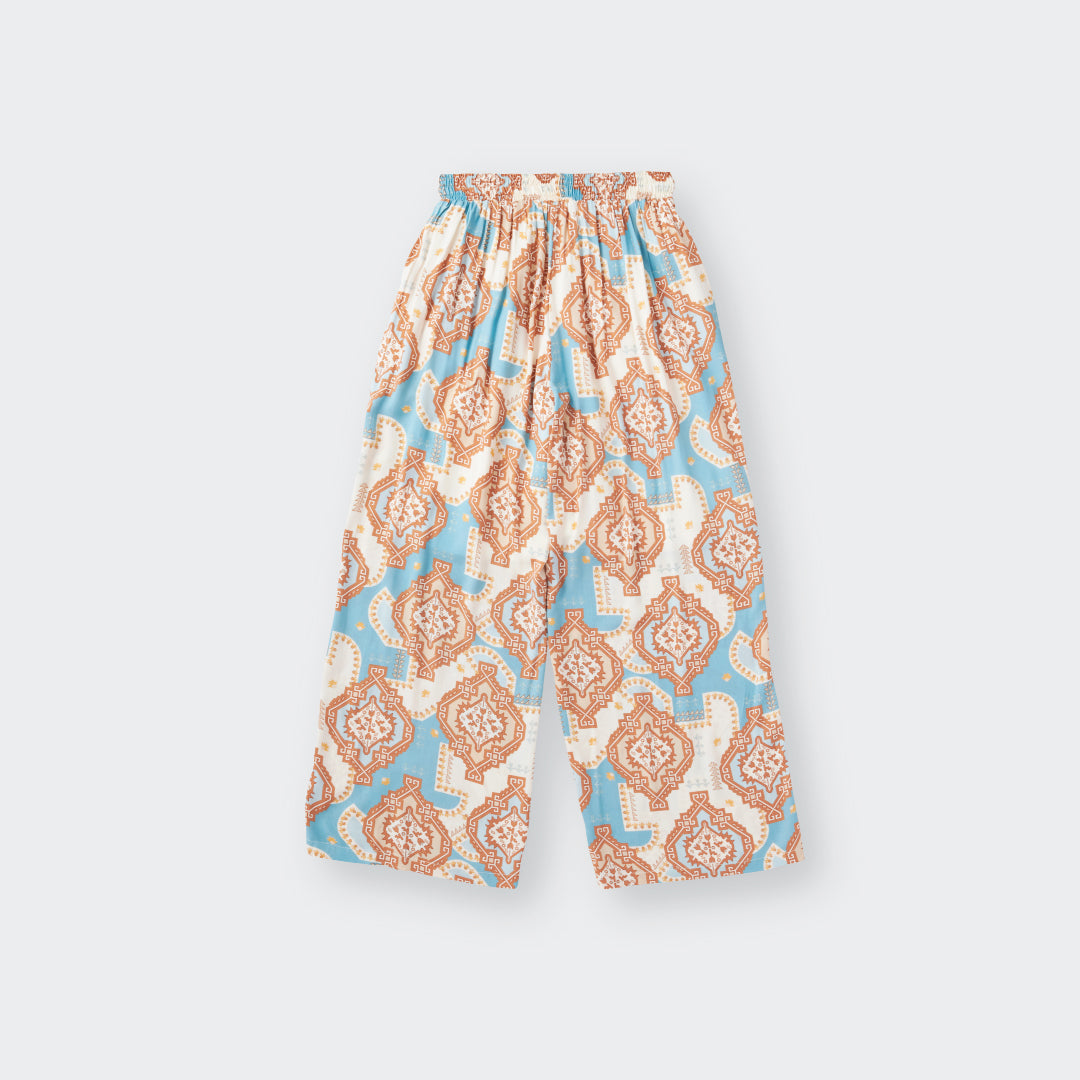 กางเกงขายาวลายโบฮีเมียน เอวสม็อค ทรงขากว้าง ใส่สบาย สายชิลต้องมี