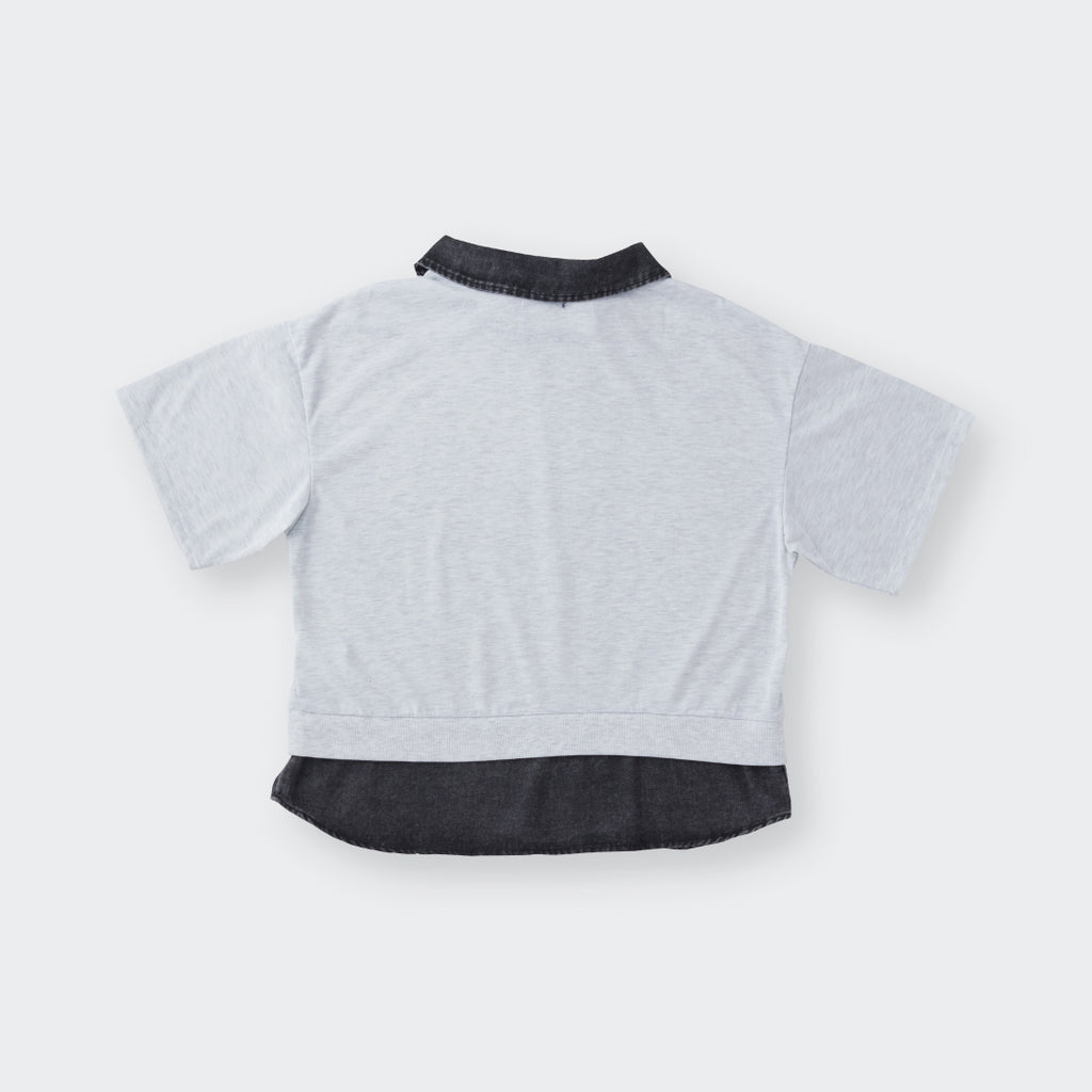 เสื้อยืดคอปกเดนิม พิมพ์ลาย LIVEFREE ทรงครอป ใส่สบายมีลูกเล่น