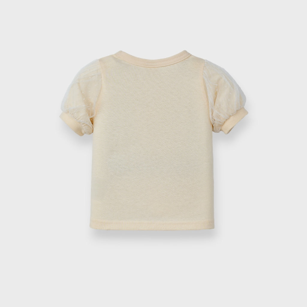 [DISNEY] Cream Puff Sleeve Snow White Floral Graphic T-Shirt Kids (Size 90-100)