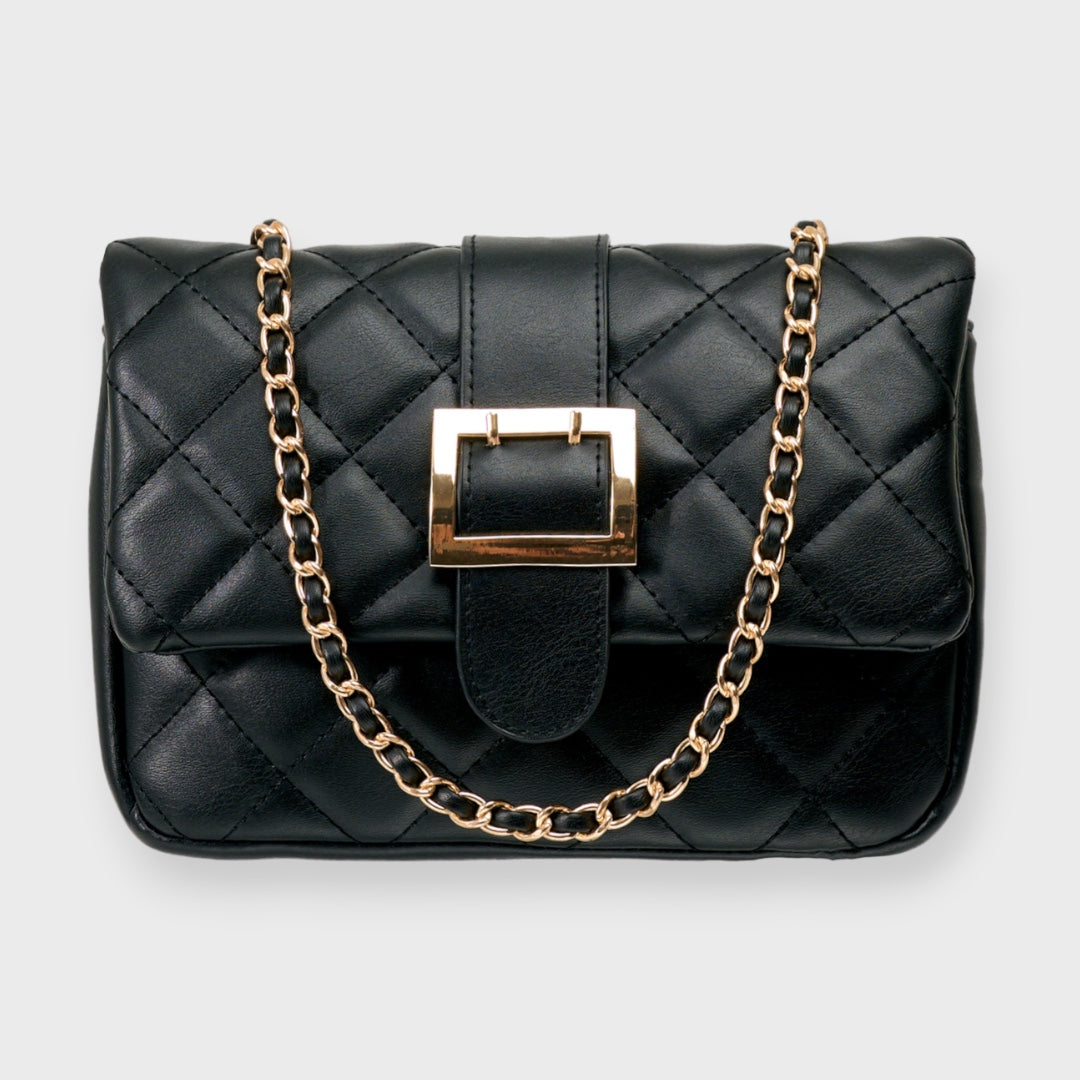 LADIES QUILTED BUCKLE CHAIN SHOULDER BAG