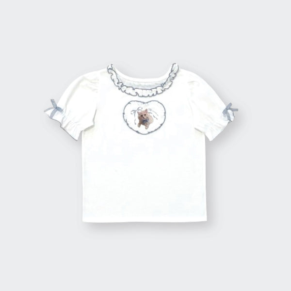 Majoretty x Airi - Cute Cat Tee with Heart Ruffle Details