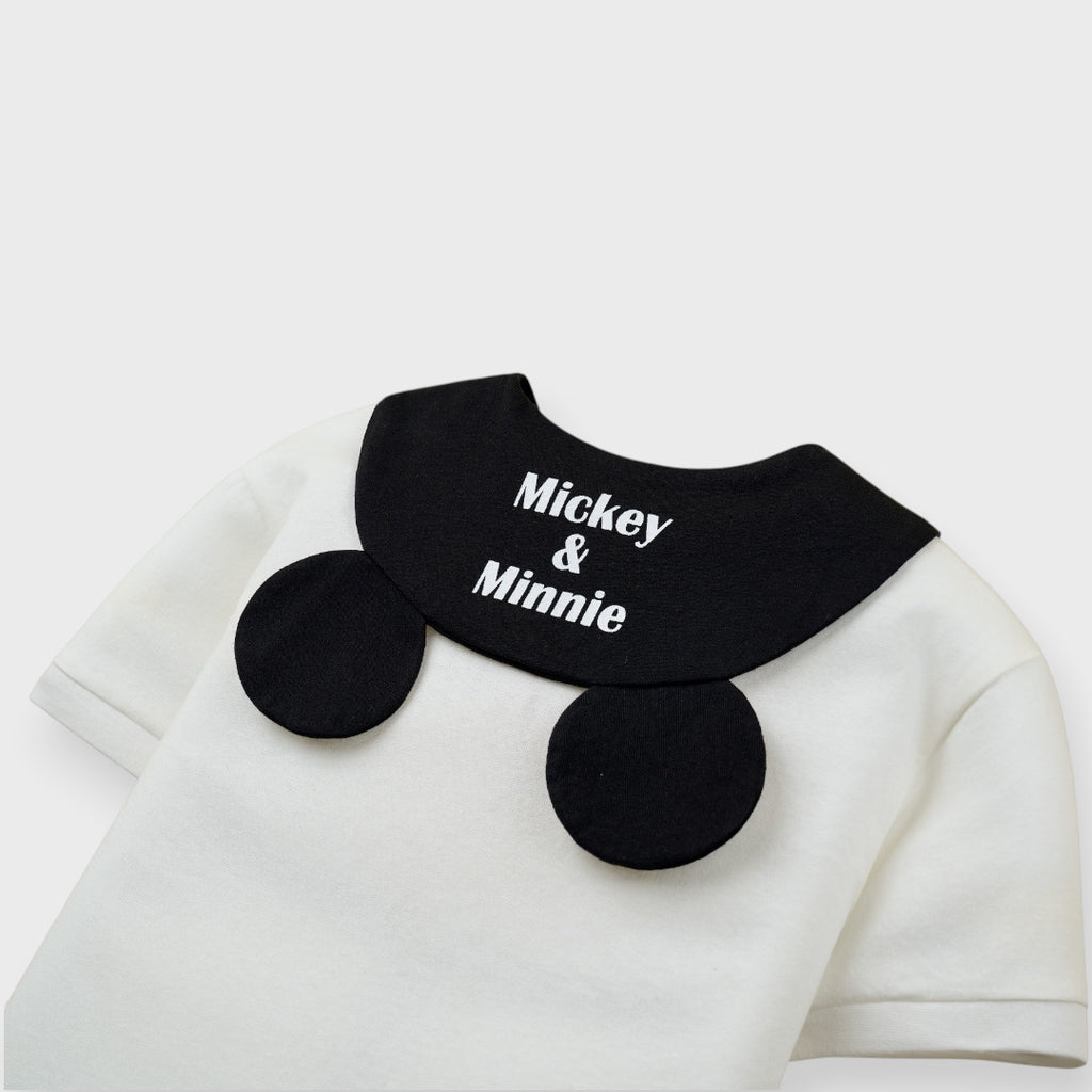 Kids (Size 90-100)  White Sailor Collar Mickey & Minnie Besties T-Shirt