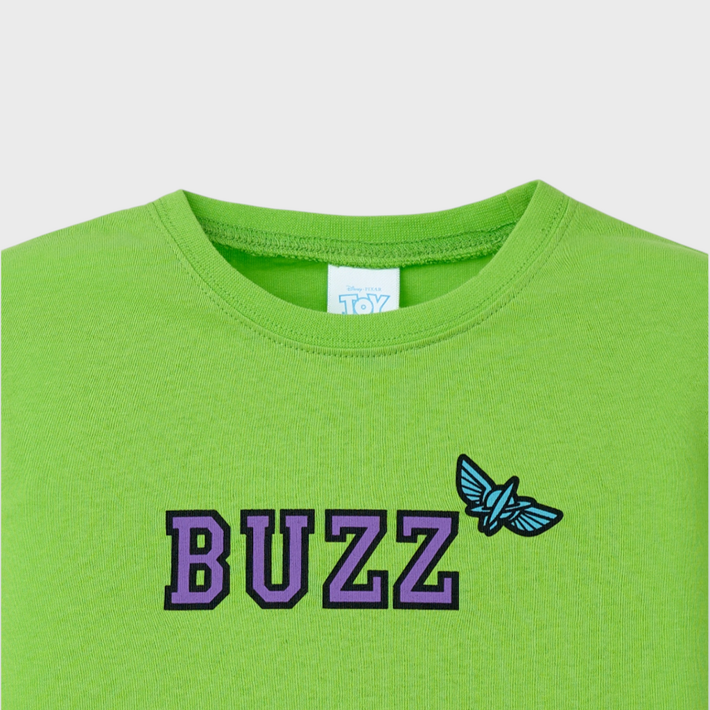 Green BUZZ T-Shirt with Cute Sleeve Patch Fun & Comfy Everyday Tee Kids (Size 110-120)