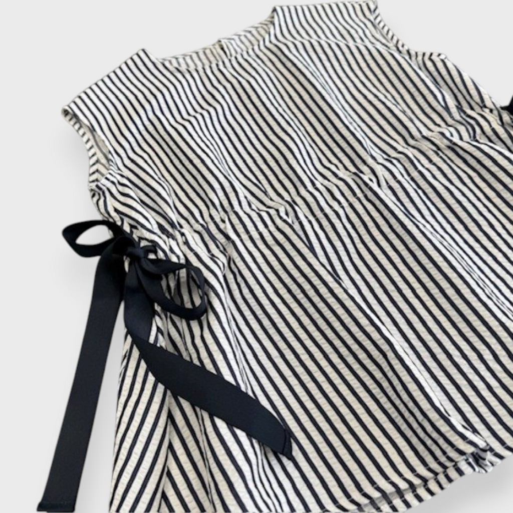 Sleeveless Stripe Top with Side Ribbons, “Simple with a Twist”
