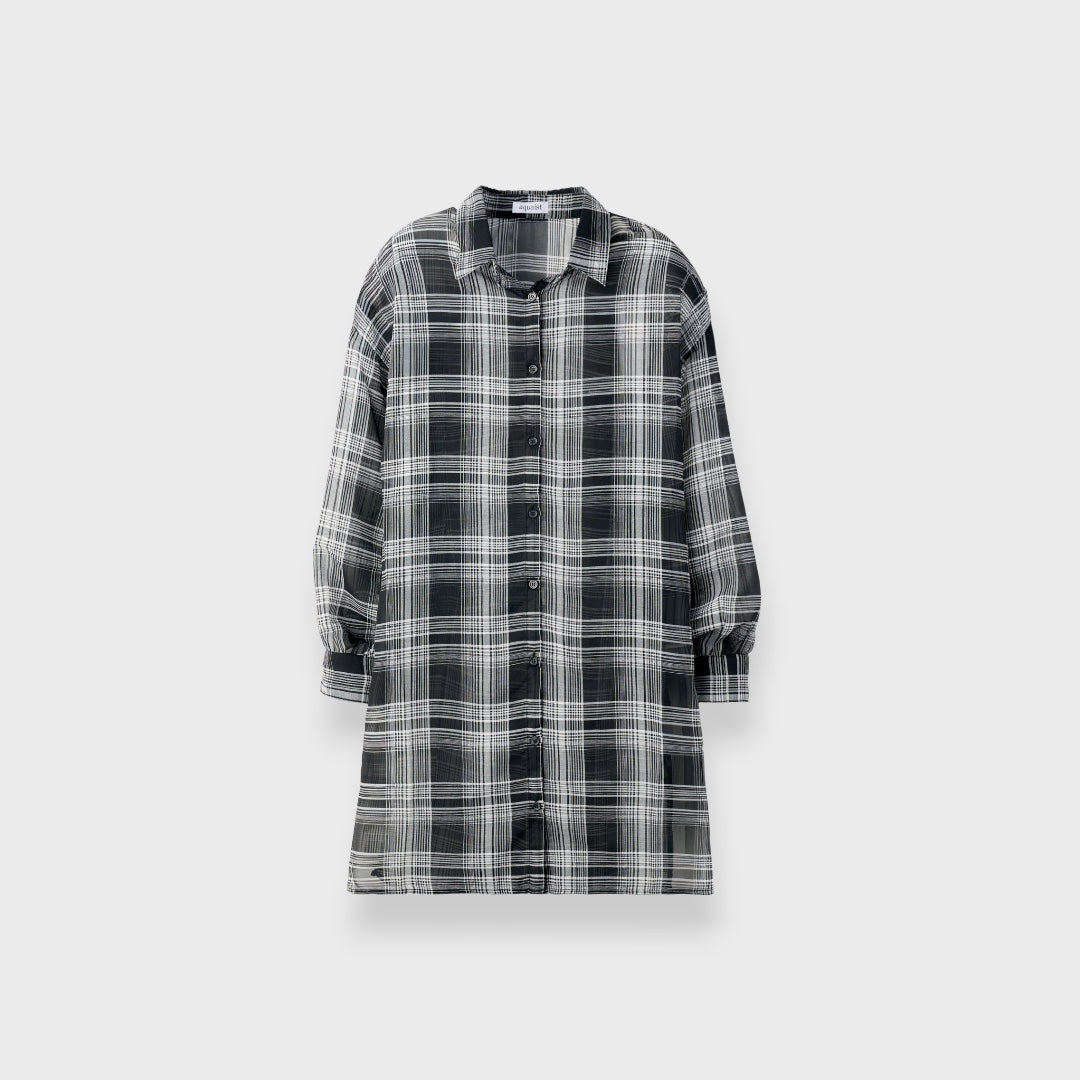 LADIES SHEER CHECK LONG SHIRT BLACK