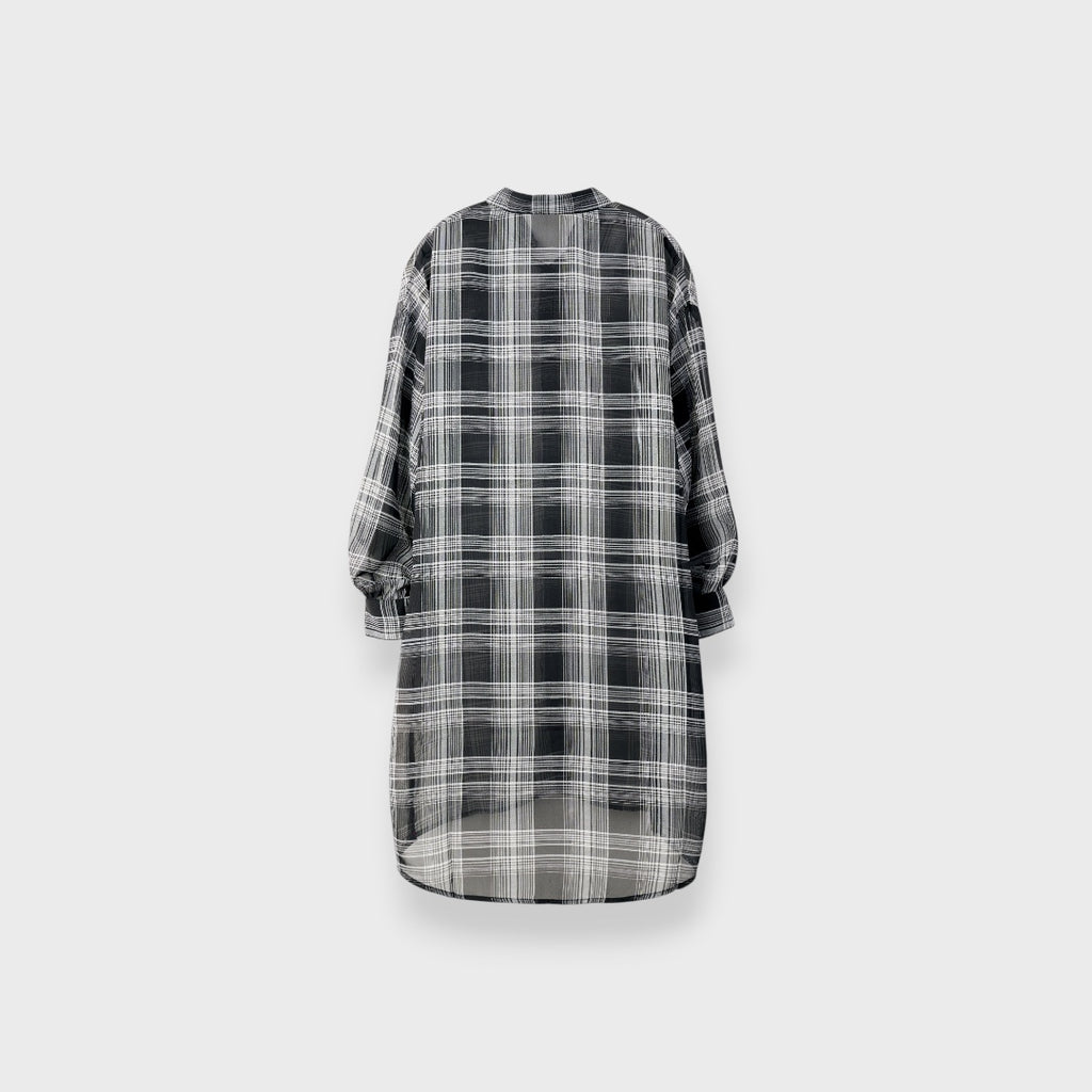 LADIES SHEER CHECK LONG SHIRT BLACK
