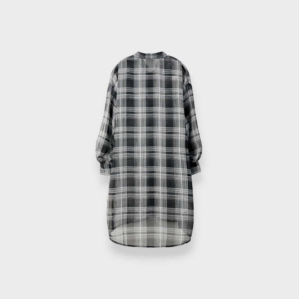 LADIES SHEER CHECK LONG SHIRT BLACK