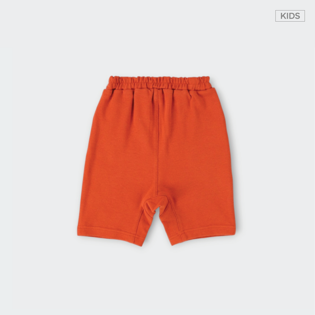 Kids กางเกงขาสั้นเด็กสีส้ม ลายแพนเค้กนุ่มฟู ใส่สบาย วิ่งเล่นเพลิน