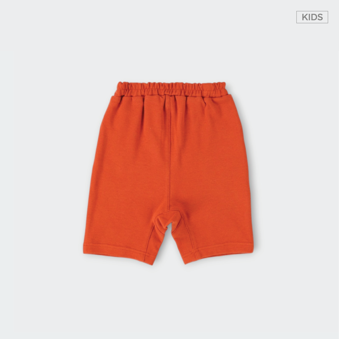 Kids กางเกงขาสั้นเด็กสีส้ม ลายแพนเค้กนุ่มฟู ใส่สบาย วิ่งเล่นเพลิน