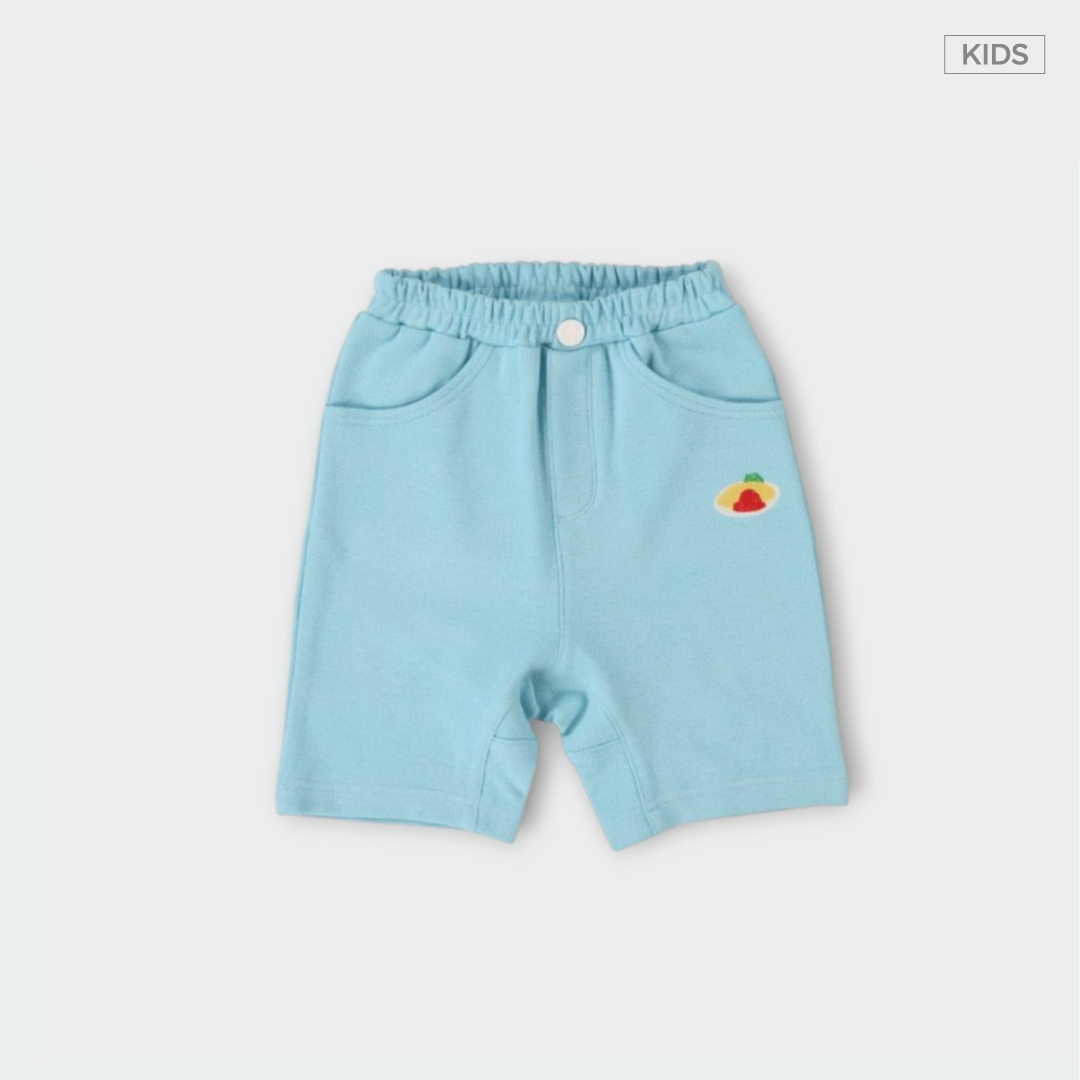 Kids กางเกงขาสั้นเด็กสีฟ้า ลายปักข้าวห่อไข่ ใส่แล้วอารมณ์ดีทั้งวัน