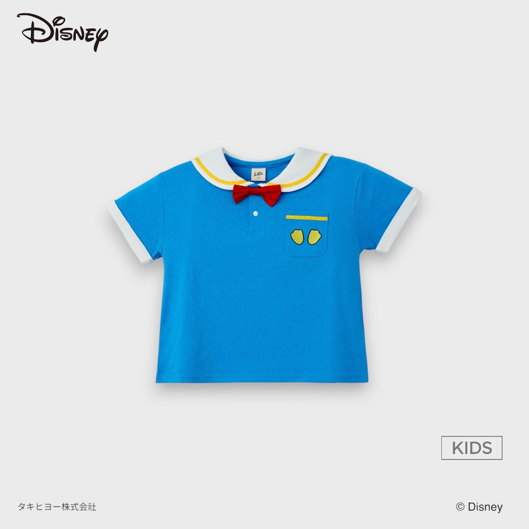 Kids (Size 110-130) เสื้อยืดเด็ก Disney โดนัลด์ดั๊ก สีฟ้าคอปกกะลาสี โบว์แดงพร้อมผจญภัย