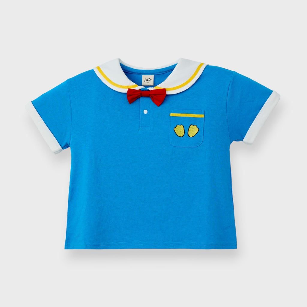 Kids (Size 110-130) เสื้อยืดเด็ก Disney โดนัลด์ดั๊ก สีฟ้าคอปกกะลาสี โบว์แดงพร้อมผจญภัย