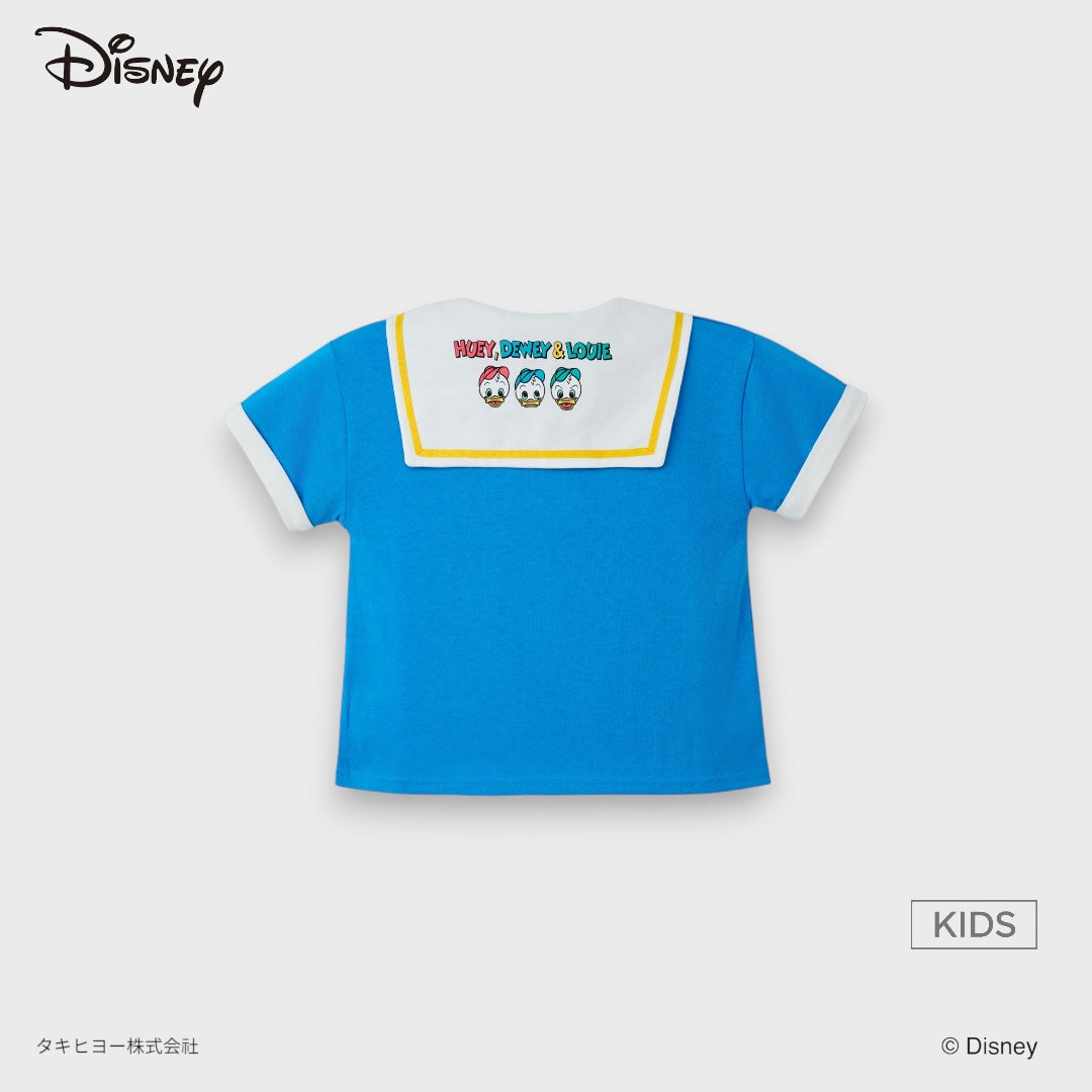 Kids (Size 110-130) เสื้อยืดเด็ก Disney โดนัลด์ดั๊ก สีฟ้าคอปกกะลาสี โบว์แดงพร้อมผจญภัย