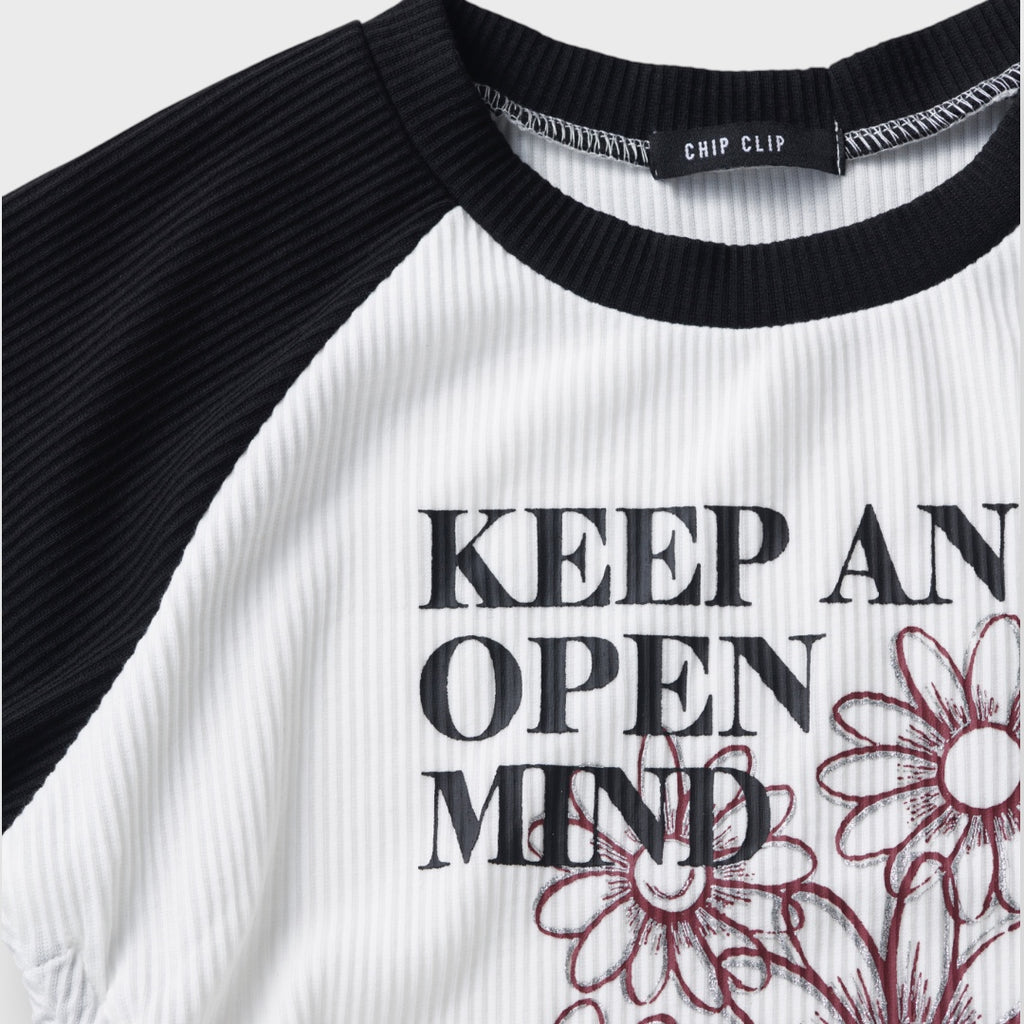 Keep An Open Mind Crop Top – “Open-hearted but Not That Open” Edition 🌼 Cute Daisy Print in Black & White