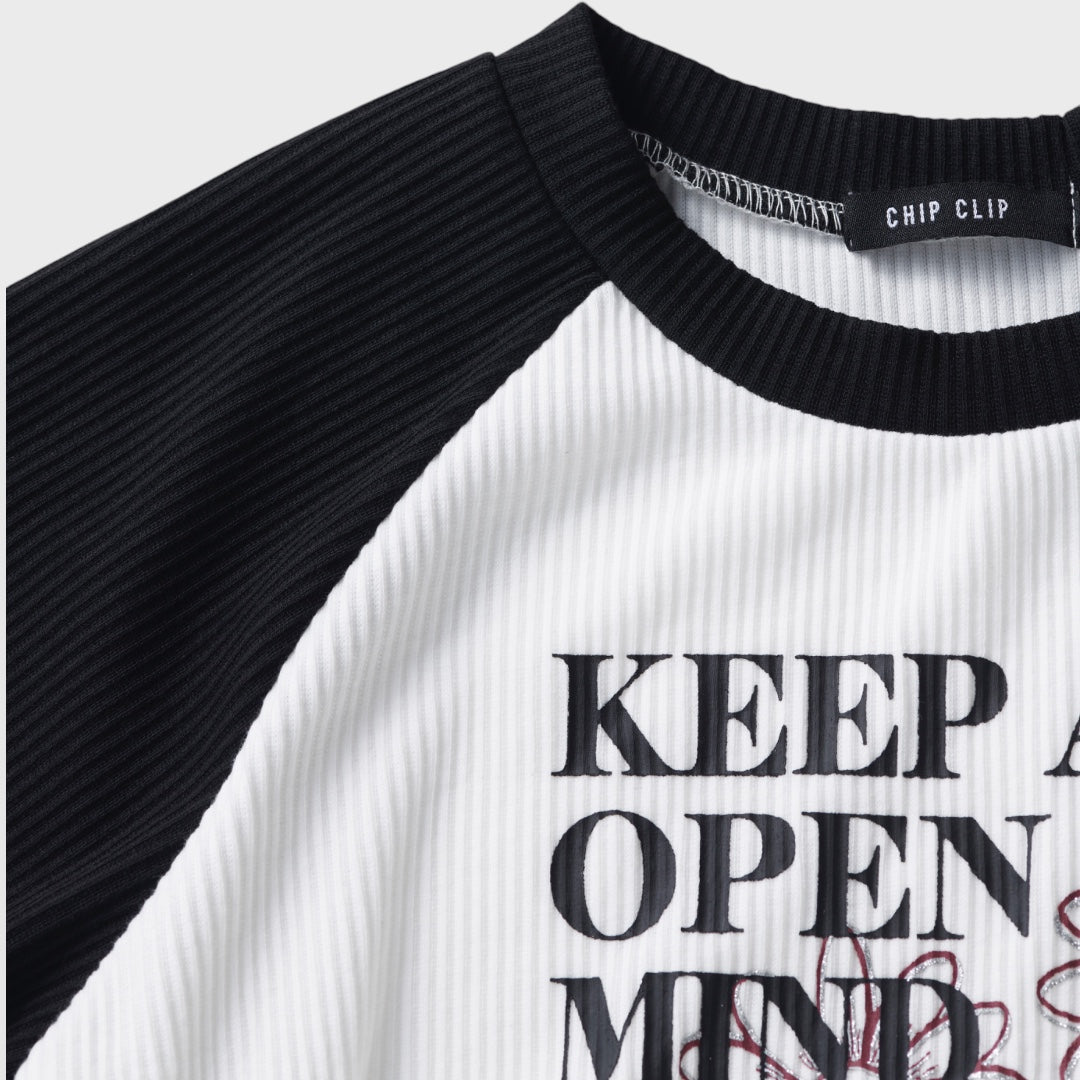 Keep An Open Mind Crop Top – “Open-hearted but Not That Open” Edition 🌼 Cute Daisy Print in Black & White
