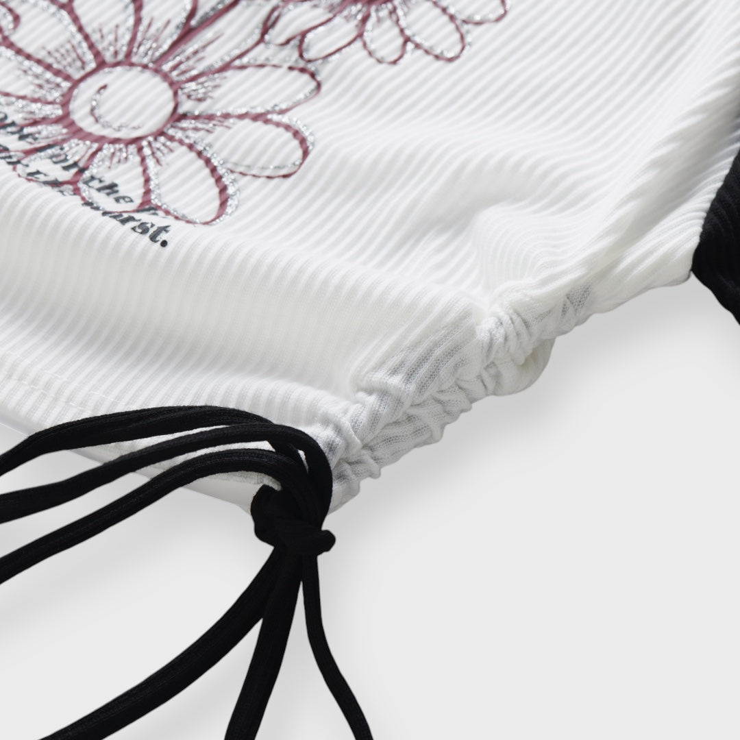 Keep An Open Mind Crop Top – “Open-hearted but Not That Open” Edition 🌼 Cute Daisy Print in Black & White