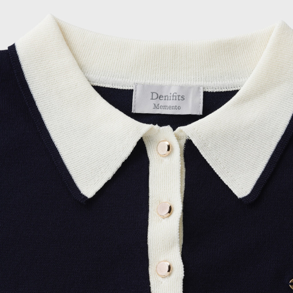 เสื้อถักแขนกุดคอปกทูโทน รุ่น “คุณหนูสไตล์วินเทจ”