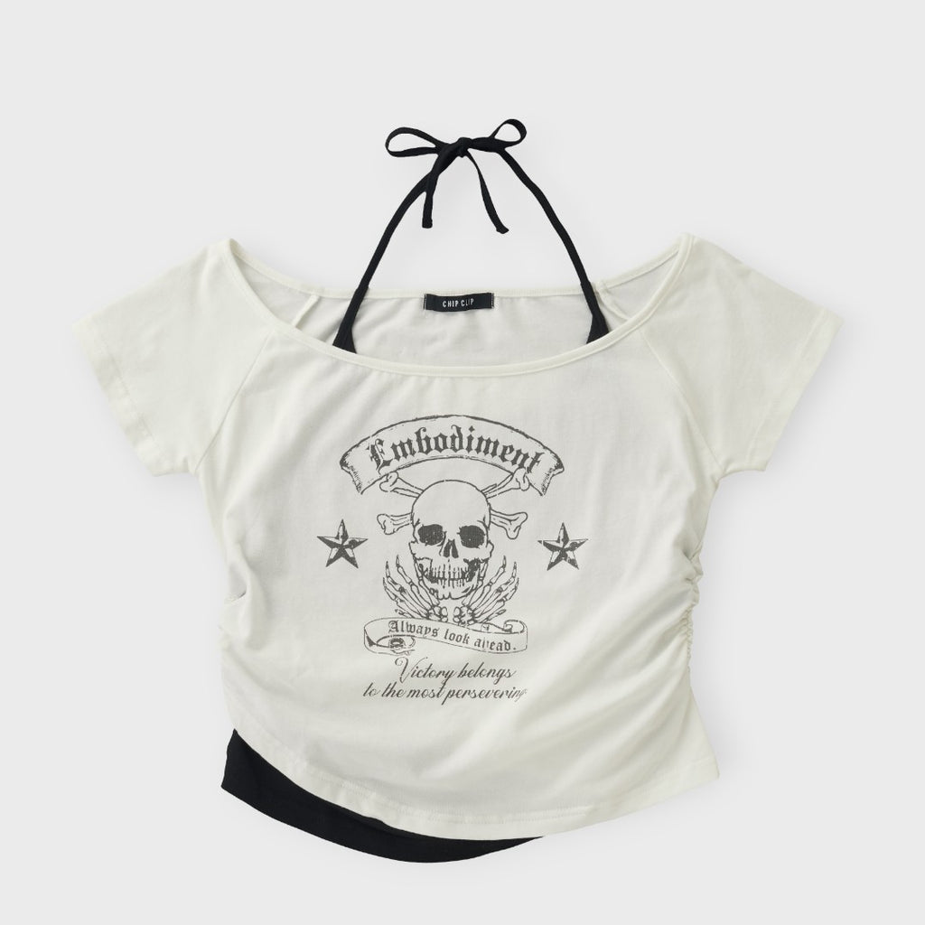 Asymmetric Skull Graphic Top 🖤