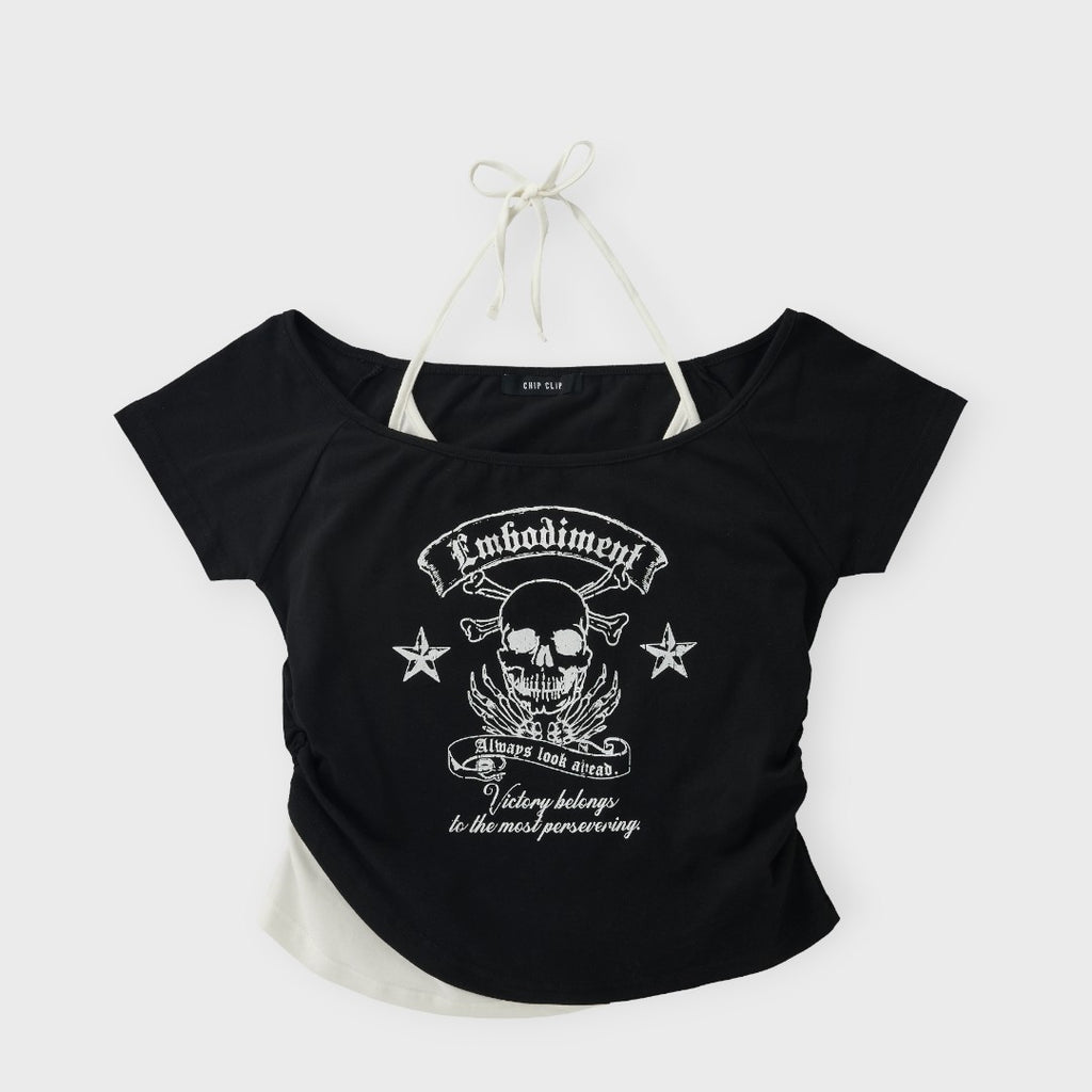 Asymmetric Skull Graphic Top 🖤