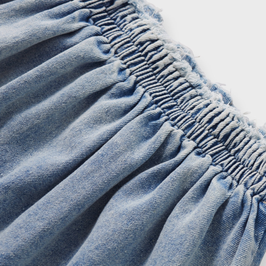 กระโปรงยีนส์จีบทรงบาน "น่ารักแรงจนหัวใจสั่น"