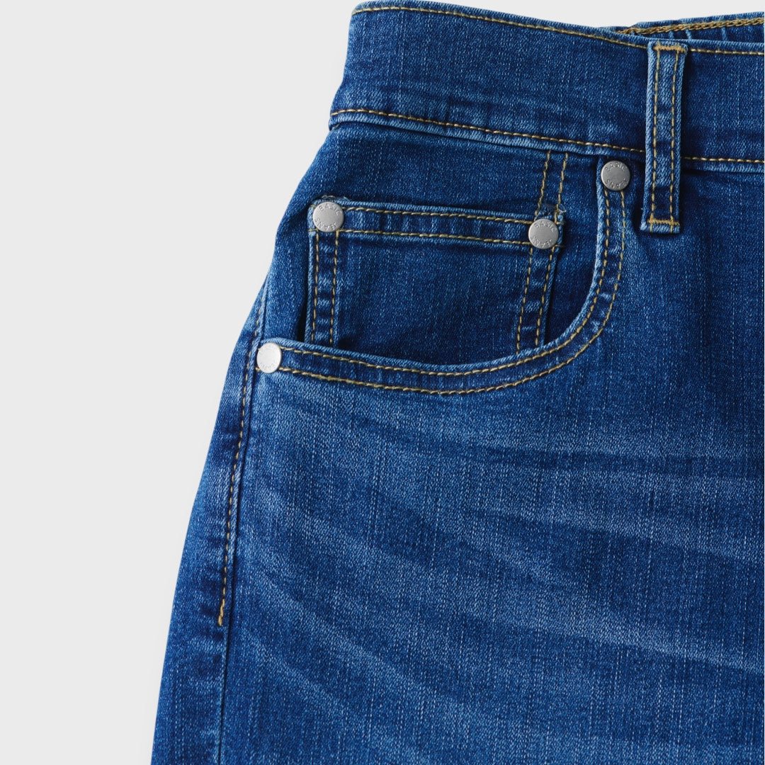Relaxed Blue Jeans, “Just Slip On and Go”