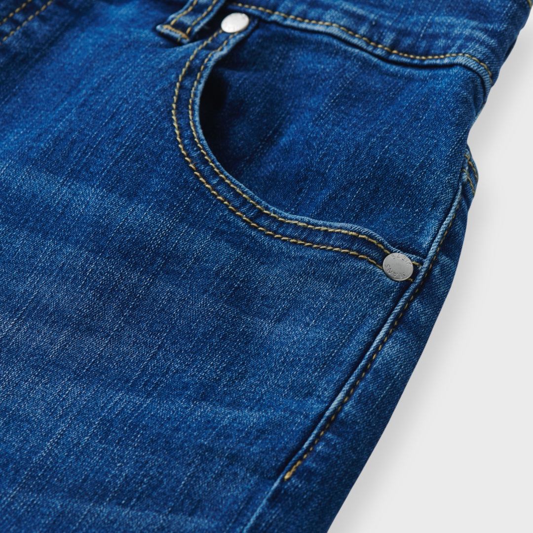 Relaxed Blue Jeans, “Just Slip On and Go”