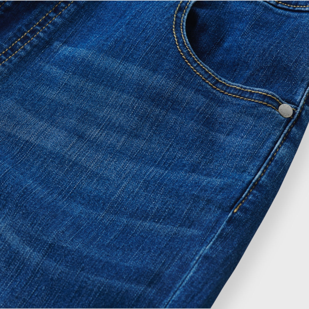 Relaxed Blue Jeans, “Just Slip On and Go”