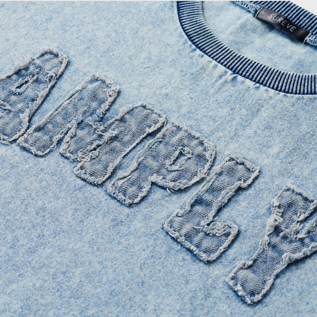 เสื้อครอปยีนส์ AMPLY ทรงโอเวอร์ไซซ์ – ชายรูดปรับได้ ลุคเรโทรสายแฟ