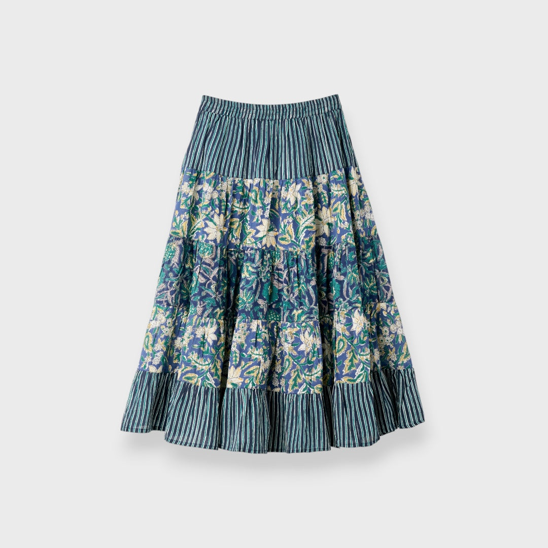 PATCHWORK FLORAL TIERED SKIRT – FLOWY EVERYDAY SKIRT WITH MIXED PRINT CHARM
