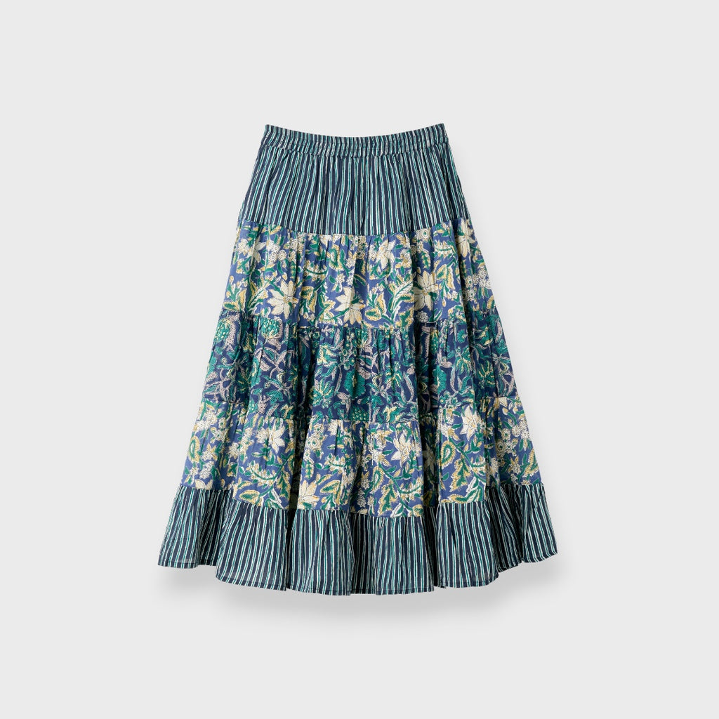 PATCHWORK FLORAL TIERED SKIRT – FLOWY EVERYDAY SKIRT WITH MIXED PRINT CHARM