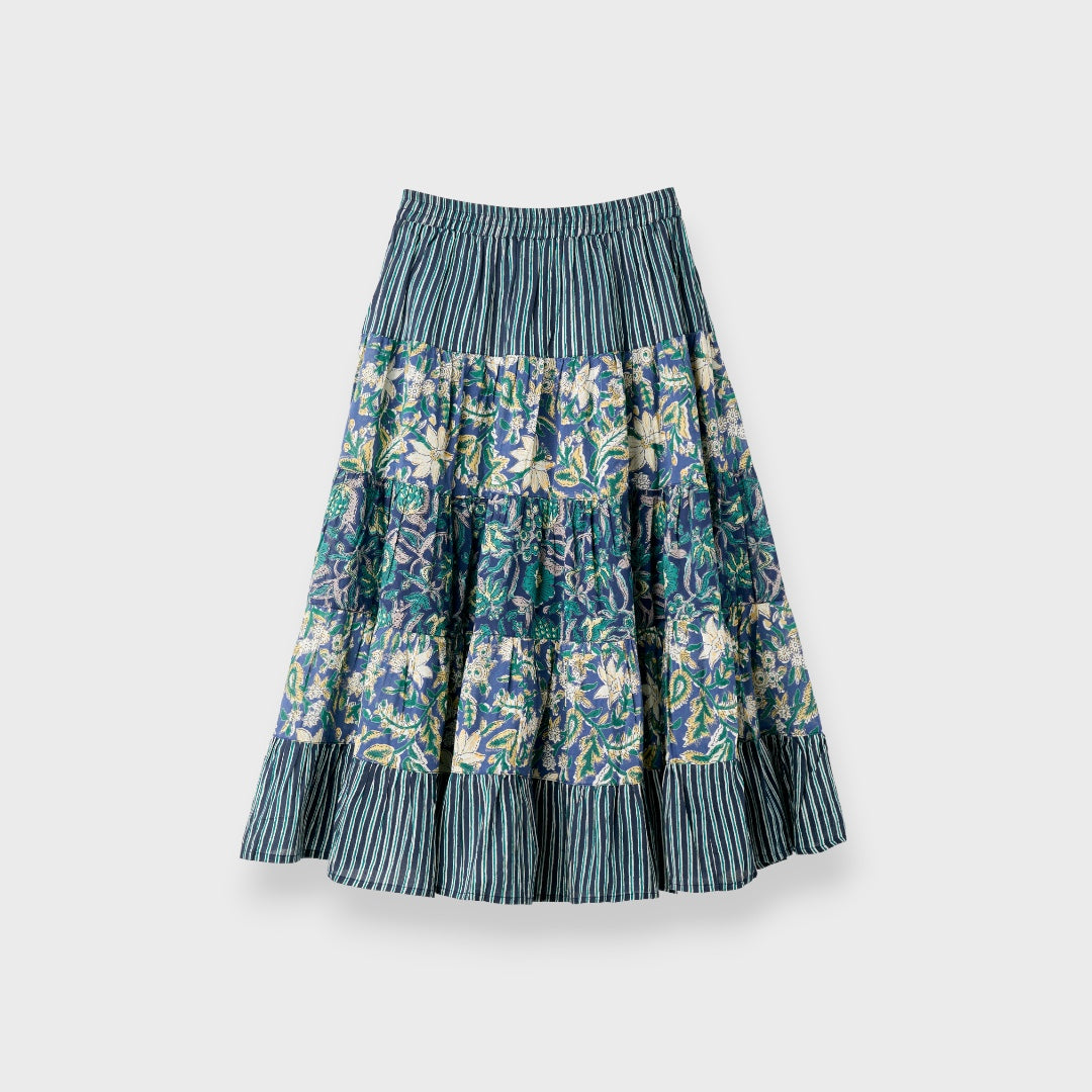 PATCHWORK FLORAL TIERED SKIRT – FLOWY EVERYDAY SKIRT WITH MIXED PRINT CHARM