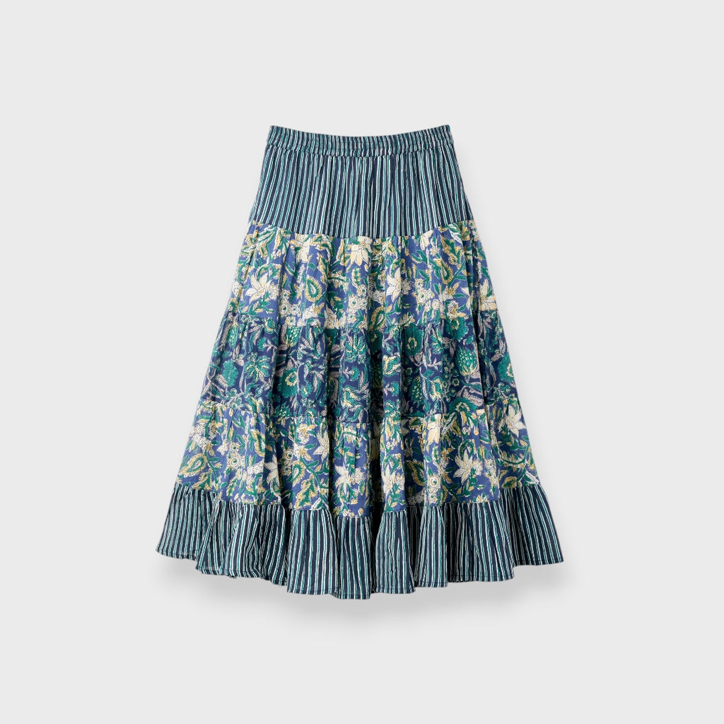 PATCHWORK FLORAL TIERED SKIRT – FLOWY EVERYDAY SKIRT WITH MIXED PRINT CHARM